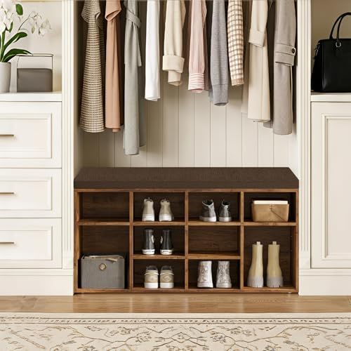 DINZI LVJ Shoe Storage Bench with Cushion, 40.9" Cubby Shoe Rack, 12-Cubby