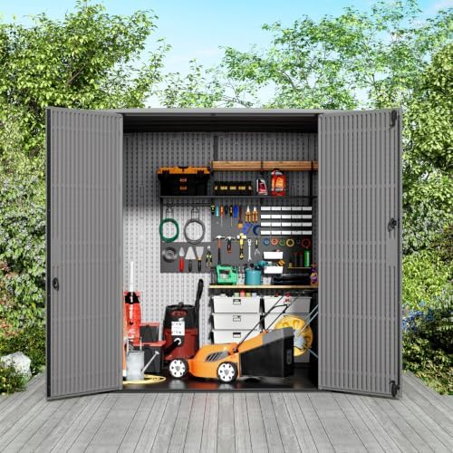 HOMSPARK Outdoor Storage Shed 6x6 Ft, All-Weather Resistant Resin Garden Shed...