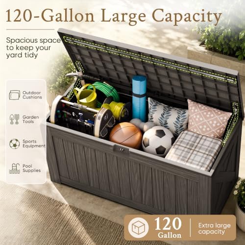 Devoko 120 Gallon Deck Box Resin Outdoor Storage Box Waterproof