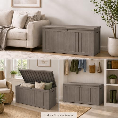 Outdoor Storage Box Resin Deck Box Waterproof Gray Brown 182 Gallon