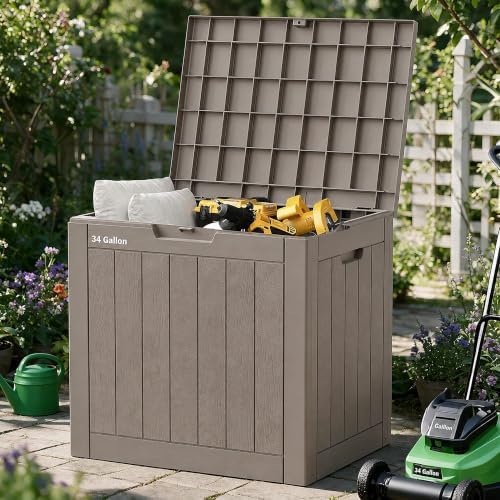 NUNU LAB 34 Gal Outdoor Storage Box Waterproof Lockable,Deck Box,Grey