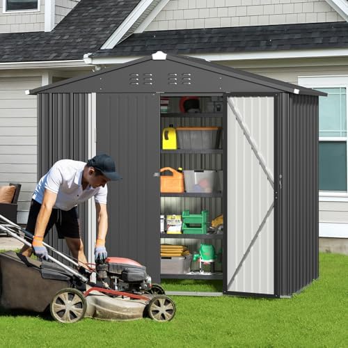 Gizoon 8x6 FT Outdoor Storage Shed, Corrosion Metal Garden Shed, Dark Grey