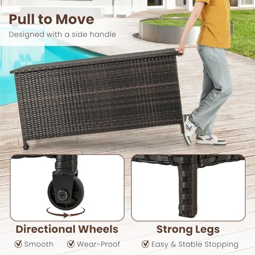 Tangkula Rattan Deck Box, 85 Gallon Storage Container with Waterproof Liner, ...