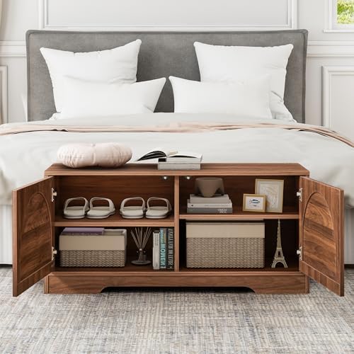 BERRYMERRY 39.4" Fluted 2 Tier Shoe Storage Bench with Shelf