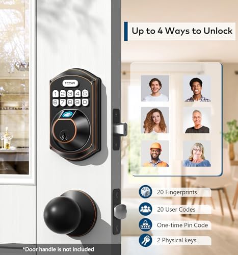 TEEHO TE002 Fingerprint Deadbolt with Keypad for Front Door, Bronze