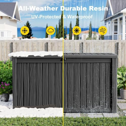 Vixzen 220 Gal Outdoor Storage Box Lockable UV Resistant Deck Box Black