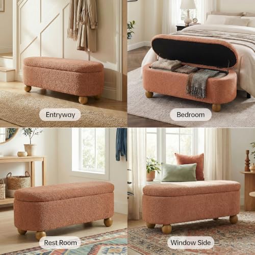VKNOW 44.8" Storage Ottoman Bench End of Bed Bench with Hinge, Orange