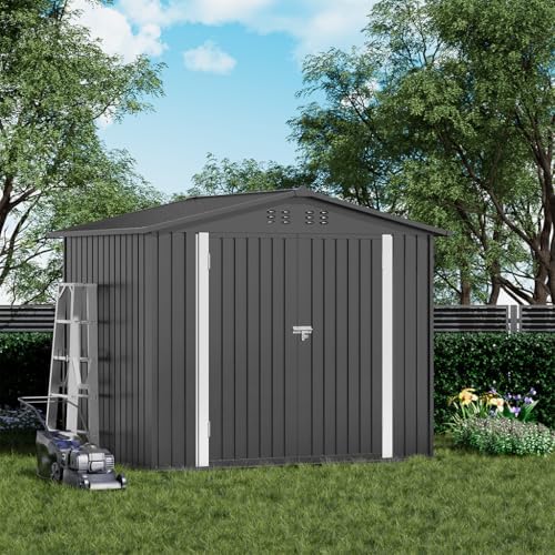 COMHOMA Shed Outdoor Storage Shed Metal,Lockable Doors Tool Sheds with Slopin...