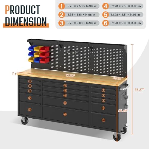 SPECRAFT 72-Inch Rolling Tool Chest with 15 Drawers