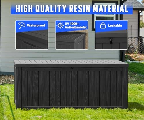 150 Gal Deck Box,Outdoor Storage Box Waterproof Lockable,Gas Lift,Black