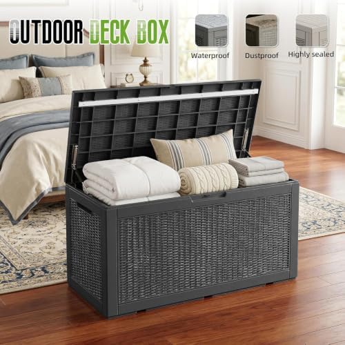 160 Gal Deck Box Outdoor Waterproof Storage Bench Lockable