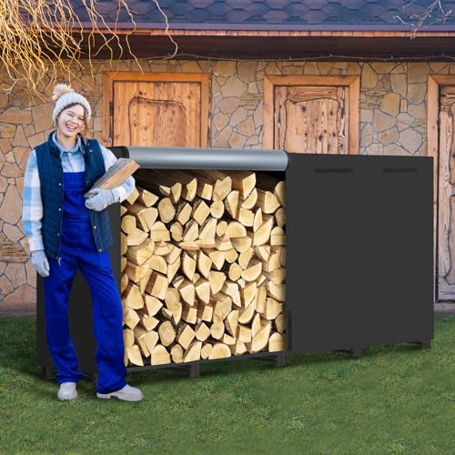 8ft Firewood Rack Outdoor with Waterproof Widened Cover