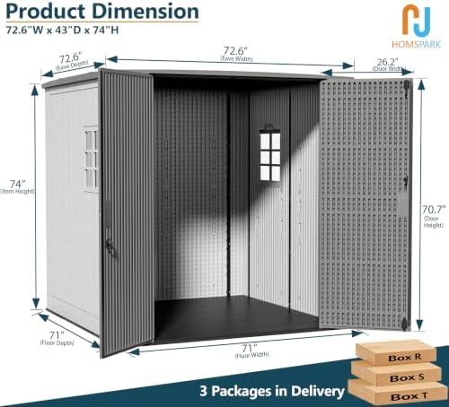 HOMSPARK Outdoor Storage Shed 6x6 Ft, All-Weather Resistant Resin Garden Shed...