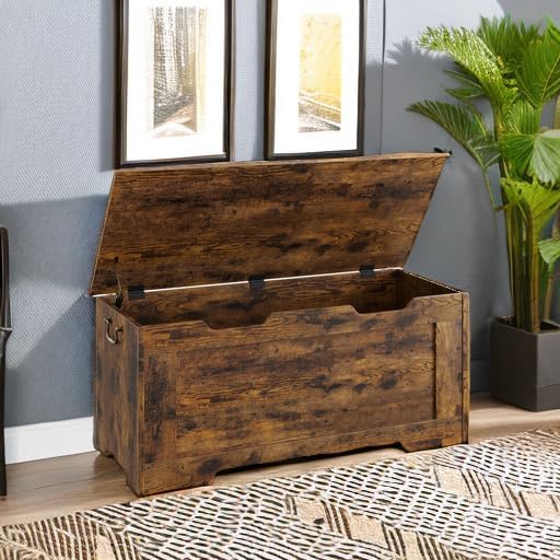 IDEALHOUSE Storage Chest, 39.4" Storage Bench Wooden Storage Trunk, Retro