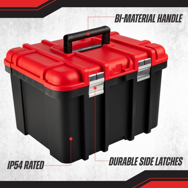 Stalwart Extra Large Plastic Tool Box Organizer, Red,18.7”