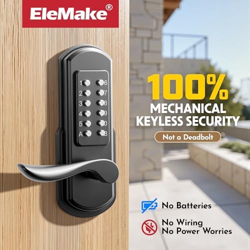Mechanical Keyless Entry Combination Door Lock with Keypad, Black | Left