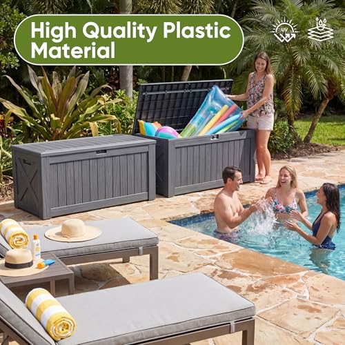 Flamaker Internal 120 Gallon Deck Box Waterproof, Large Outdoor Storage Box