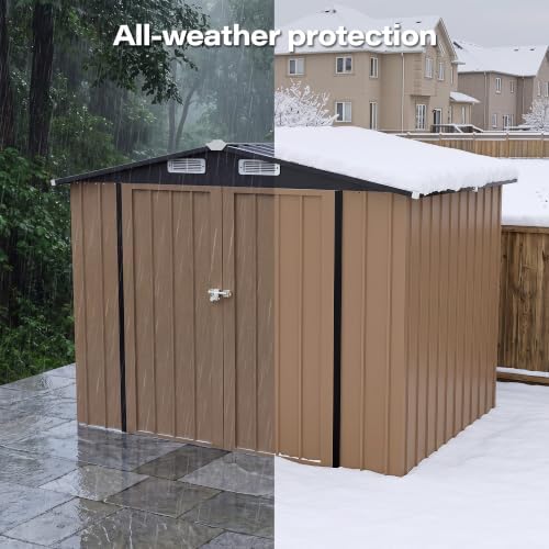 LAUSAINT HOME 8 x 6 FT Outdoor Storage Shed, Galvanized Steel Storage Shed wi...