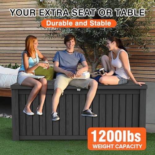 180 Gallon Outdoor Storage Box Waterproof Lockable,Black