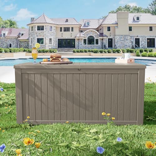 270 Gallon Outdoor Storage Box Patio Deck Box Waterproof, Resin Lockable Outs...