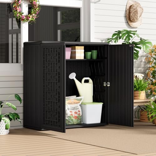 HOMSPARK Indoor/Outdoor Storage Cabinet with Doors and Shelf, 34”x15”x36” HDP...