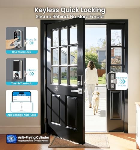 Veise VE07-L Fingerprint Smart Lock with 2 Lever Handles Set, Satin Nickel