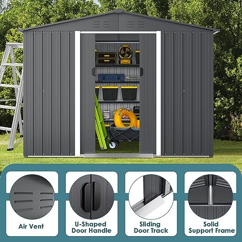Crownland Outdoor Vented Backyard Garden Storage Shed 6X8 Feet Tool House wit...