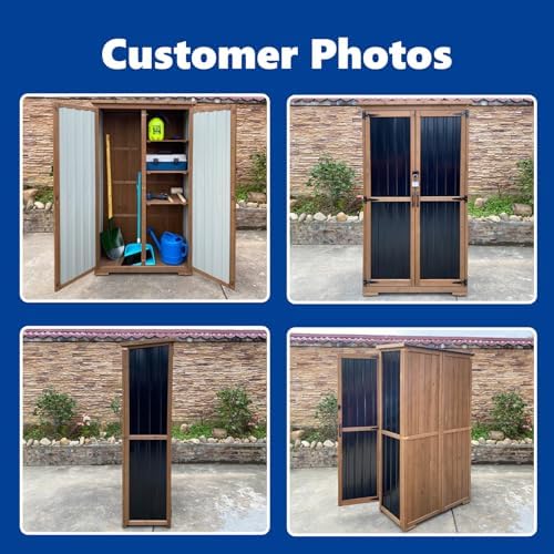 Outdoor Storage Cabinet Wood & Metal with Waterproof Roof, Garden Tool Sh...