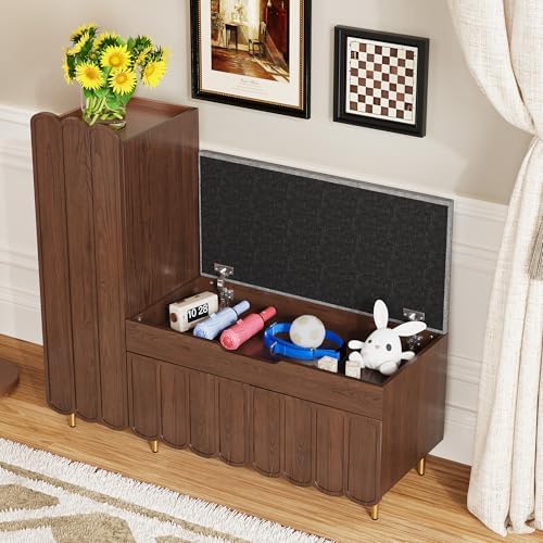 3More L-Shaped Entryway Shoe Bench with Cushioned Seat, Brown