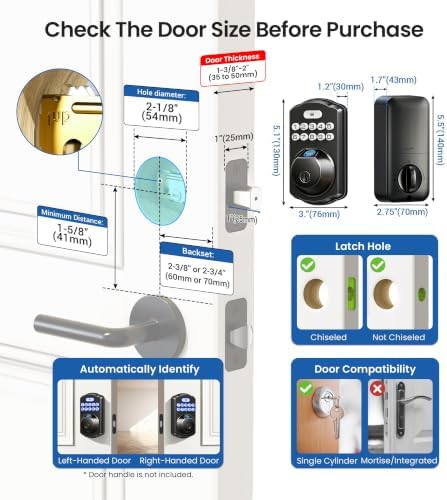 Veise KS02A Fingerprint Door Lock, Keypad Deadbolt, Matte Black