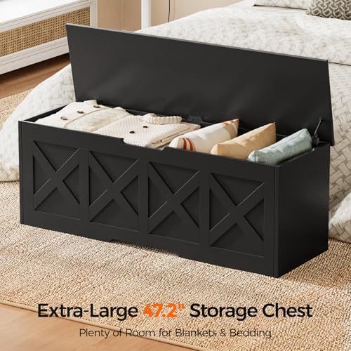 Homleke 47.2" Extra-Large Wooden Storage Chest, Farmhouse Storage Bench