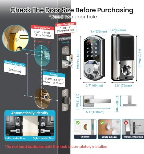 Veise VE07-L Fingerprint Smart Lock with 2 Lever Handles Set, Satin Nickel