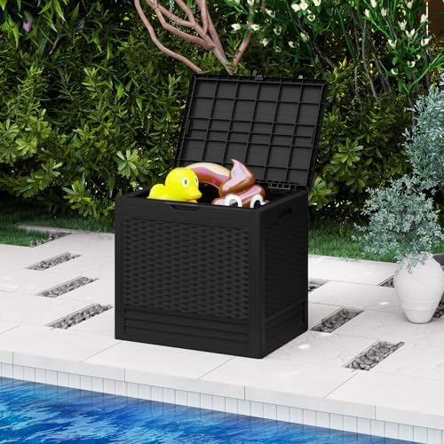 Tangkula 25 Gallon Waterproof Outdoor Storage Box with Lockable Lid