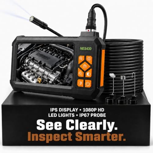 Endoscope Camera with Light, 4.3" IPS Screen, 1080P, 16.4FT Cable