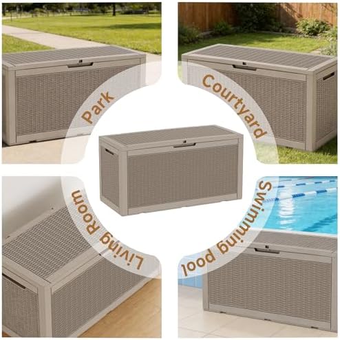 Vixzen 121 Gal Waterproof Outdoor Storage Box Lockable Deck Box
