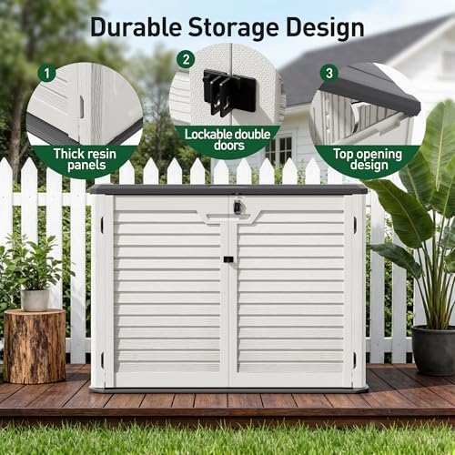 31 Cu.Ft Outdoor Storage Shed, Lockable Vertical Resin Storage Cabinet