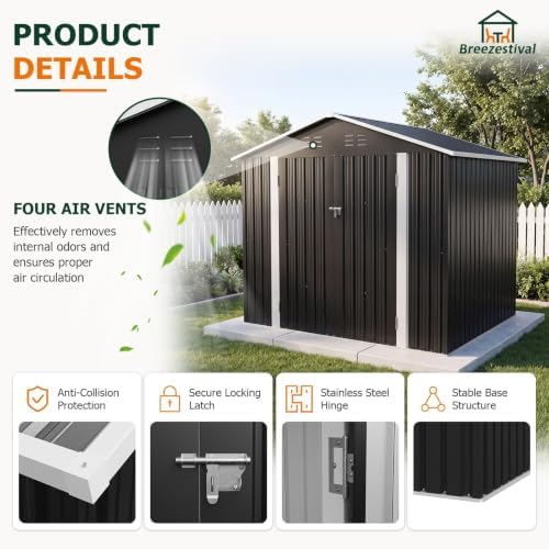 8x6FT Outdoor Storage Shed with Floor Black