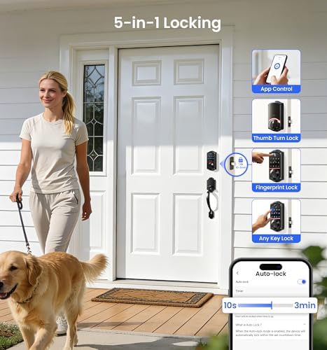 Veise VE017 Fingerprint Smart Door Lock with App Control, Matte Black
