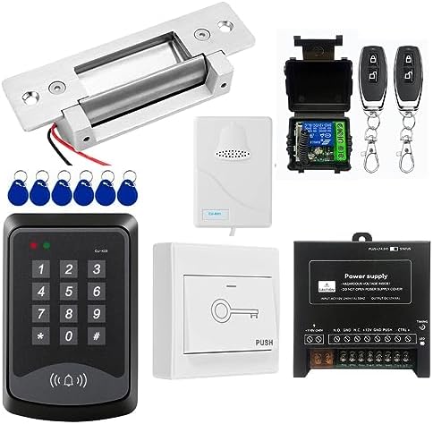 Door Access Control System RFID Keypad Electric Strike Lock Kit with Exit But...