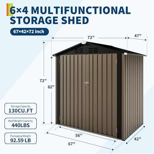 Garvee 6x4 FT Storage Shed – 130 Cu Ft, Sloped Roof, Weatherproof