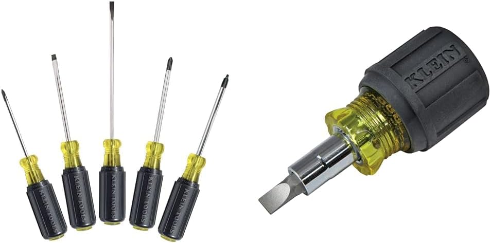 Klein Tools 5-Piece Screwdriver Set and 6-in-1 Stubby Screwdriver/Nut Driver ...