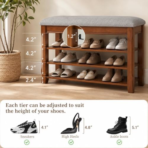 Solid Wood Shoe Rack Bench with Storage, Flip-Top Soft-Close Lid, 31.5”