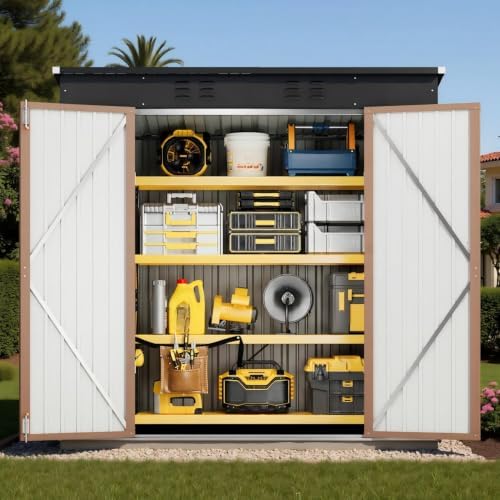 Bealife 6' x 4' Outdoor Storage Shed,Metal Shed Lockable Door - Brown