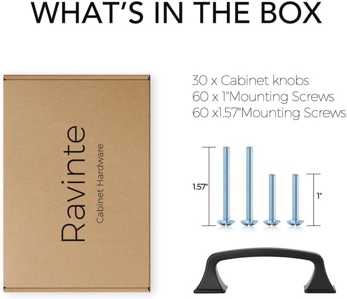 Ravinte Cabinet Pulls 3 Inch Matte Black Kitchen Cabinet Handles 30 Pack | Dr...