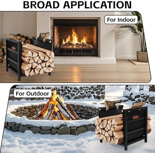 Firewood Rack Indoor Outdoor with Firewood Carrier, Fireplace Wood Log Holder...