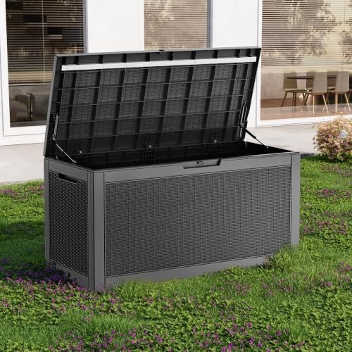 EasyUp 120 Gal Deck Box Waterproof Outdoor Storage Box Black