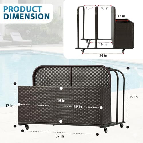 FDW Pool Float Storage Poolside Storage Bin Holder Storage Rack with Wheels P...