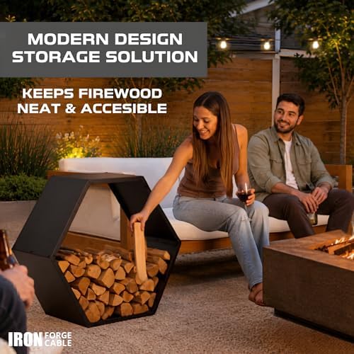 Iron Forge Tools Firewood Rack, 30 Inch Hexagon Fire Log Holder, Indoor