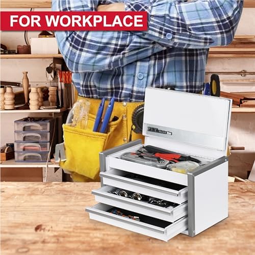 P.I.T. Mini Tool Box,3 Drawers Small Metal Toolbox for Tools Storage,White