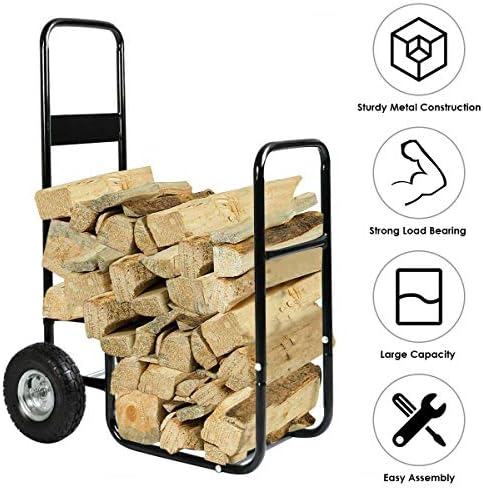 Goplus Firewood Log Rack Indoor Outdoor Fireplace Storage Holder Logs Heavy D...